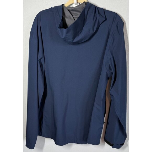 32 Degree Cool Navy Blue Waterproof Hooded Rain Jacket Mens Large Pockets - Picture 3 of 16